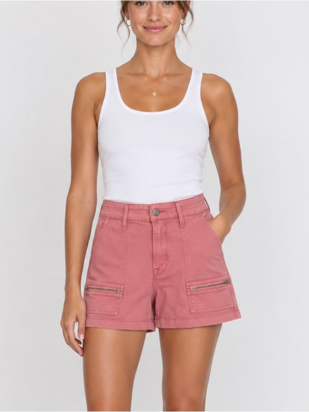 Pistola Plum Rose Utility Cargo Shorts Size 27 Pink Zip Pocket Stretch High Rise
